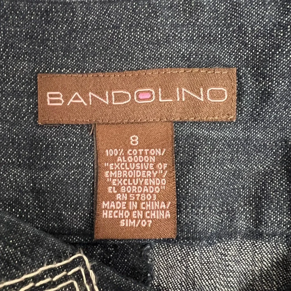 Bandolino Denim Maxi Skirt 8 Boho Panel Flare‎ Embroidered Waist Dark Wash